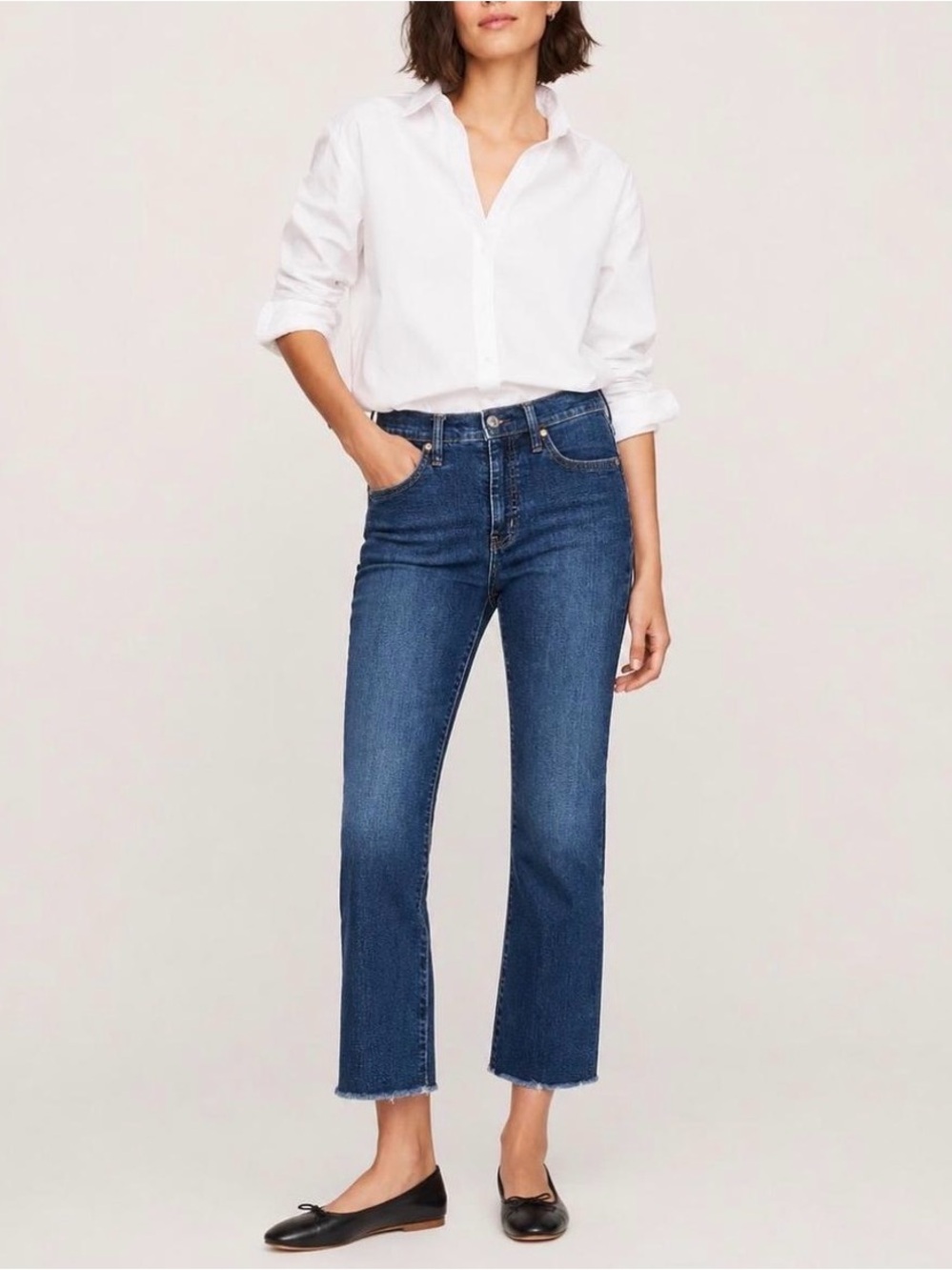 Gap 1969 Authentic Crop Kick Jeans Womens Size 28R (6R) Raw Hem Dark Wash Blue